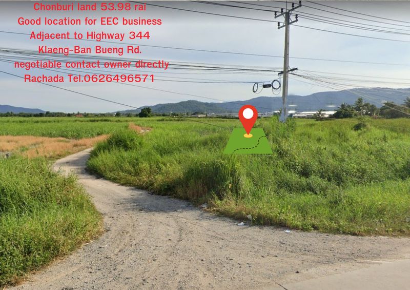 ขายที่ดินชลบุรี 54ไร่ ทำเลธุรกิจดี ติดถนน344  แหล่งเศรษฐกิจ EEC พื้นที่เจริญอย่างต่อเนื่อง